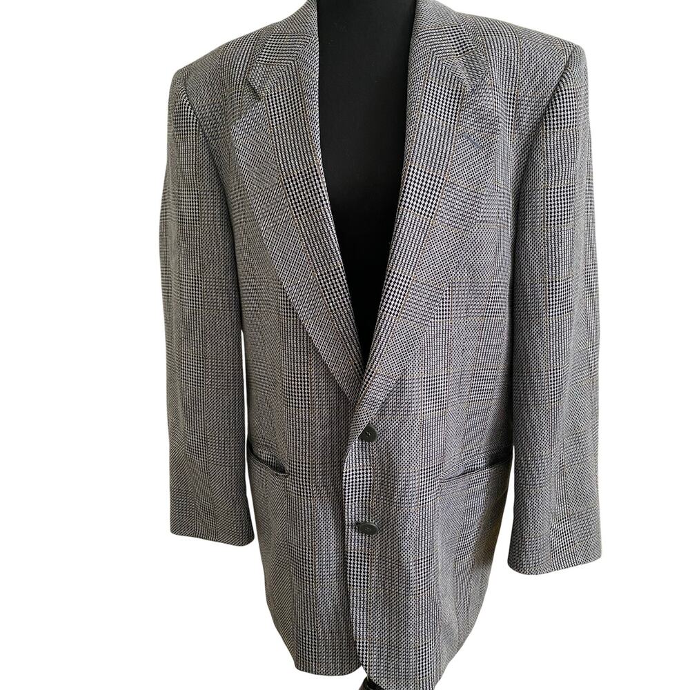 Vintage Lino silk and Wool Blend Mens‎ Blazer Korea Houndstooth Plaid 40R